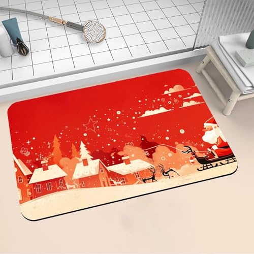 Aoojlo Alfombra Baño Secado Rapido Christmas Alfombrilla Baño Diatomita Antideslizante, Alfombra Ducha Absorbente Fácil Limpieza Lavable Bath Mat Rug para Suelo Entrada Cocina 50x80cm 16-767