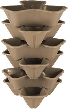 Muddy Hands 6 x Strawberry Planter Trio Stacking Stackable Outdoor Garden Flower Herb Plastic Plant Pot Taupe