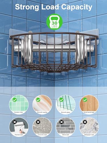 Image of SMARTAKE 2-Pack Corner Shower Caddy Deep Basket Design, SUS304 Stainless Steel, Wall Mounted Bathroom Shelf with Adhesive, Storage Organizer for Toilet, Dorm and Kitchen (Bronze)