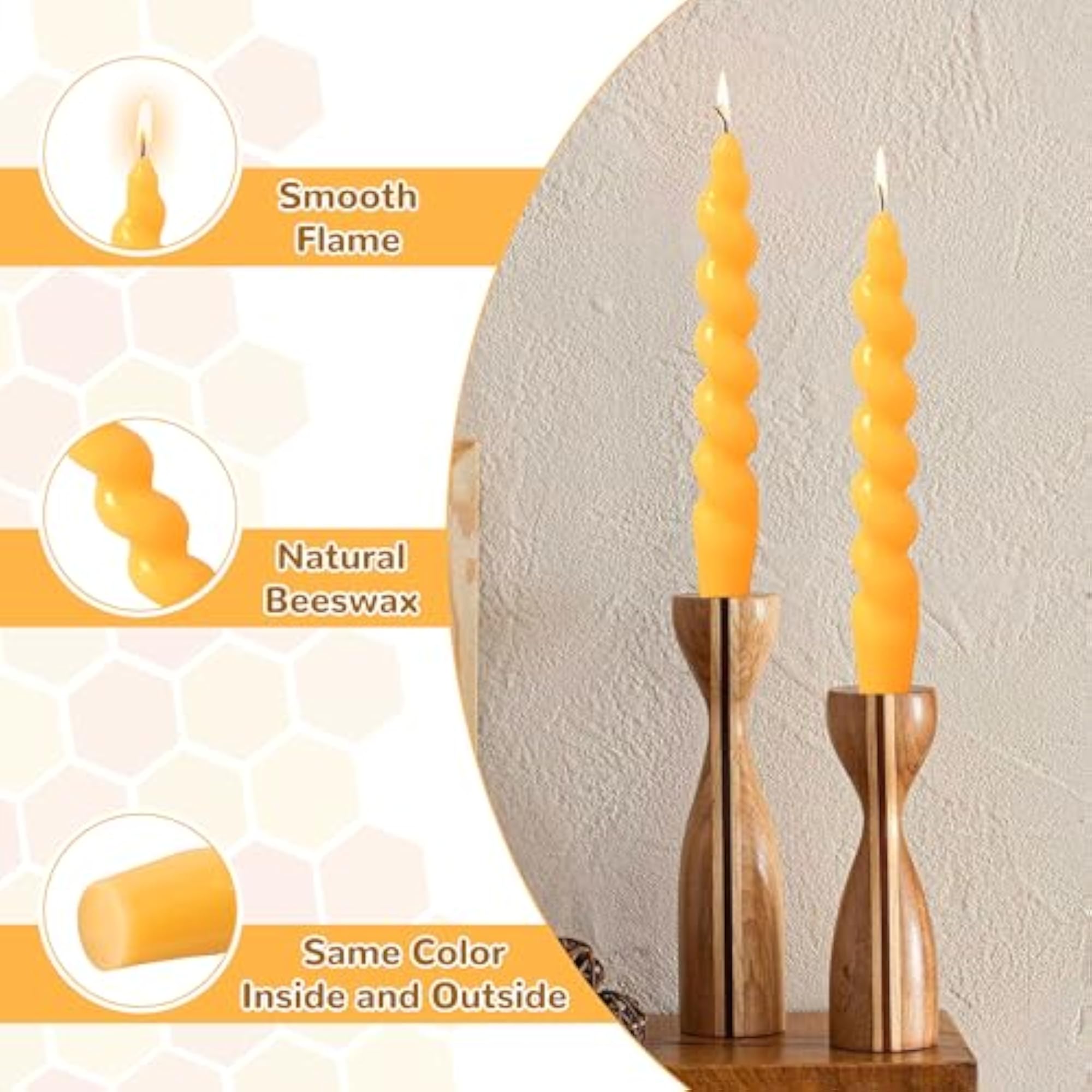 Beeswax Taper Candles Spiral Candlesticks