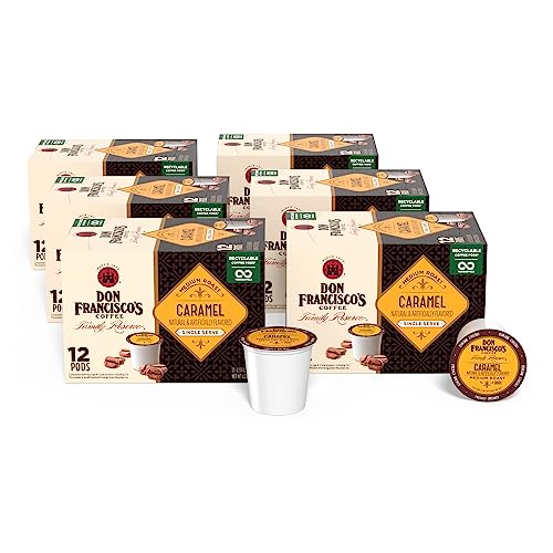 Don Francisco's Caramel Flavored Coffee - 72 K-Cup Compatible Single-Serve Pods - 100% Arabica - Rich Buttery Flavor with Sweet Finish - Compatible with Keurig Brewers