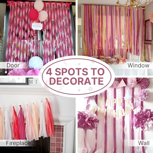 Image of PartyWoo Pink Crepe Paper Streamers 6 Rolls 492 ft Pack of Mauve Dusty Pink Crepe Paper Rolls for Graduation Gender Reveal Wedding Baby Shower Birthday Party Decorations (1.8 Inch x 82 Ft /Rolls)