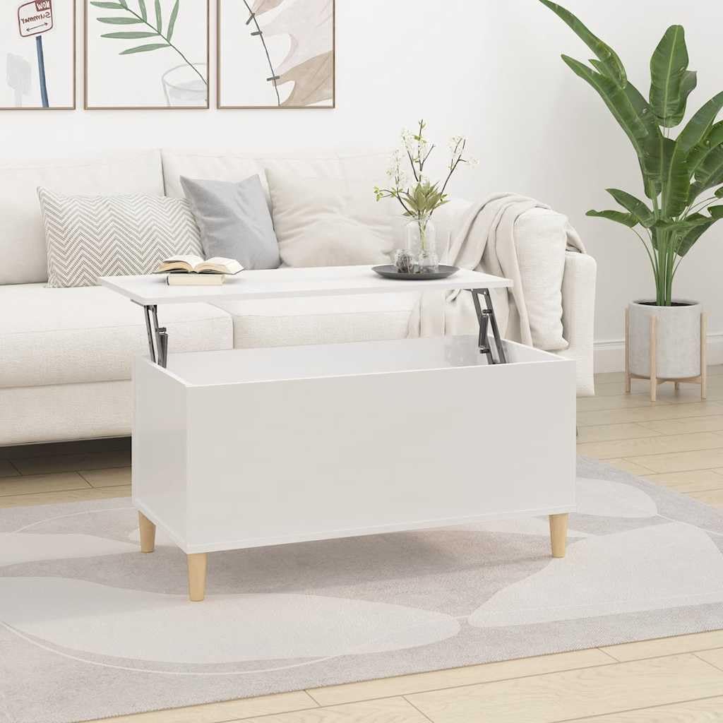 vidaXL mesa de Centro Madera Contrachapada Blanco Brillo 90x44,5x45 cm