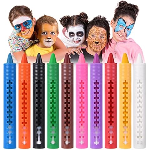 AOMIG Face Paint Crayons Kit, 10 Colors Children's Face Paint Set, Safe Non-Toxic Face Body Crayons for Kids, Bright Colors Body Painting Kit for Children's Day, Halloween Makeup, Party or Cosplay Cover