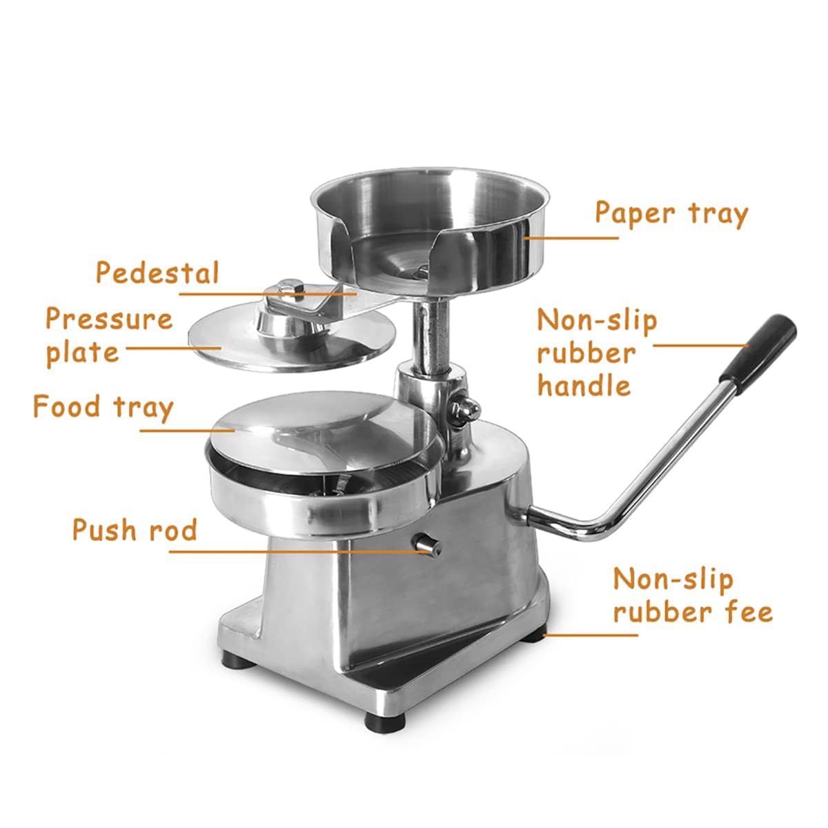 Pressa per Hamburger Commerciale, Macchina per Hamburger Manuale in Acciaio Inox, pressa per Hamburger con 500 Fogli di Carta per Hamburger, per Ristorante, Hotel, Mensa, 150 mm