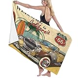 Ouqiuwa Welcome to California Retro Poster with Route 66 Microfiber Soft Large Shower Towels...