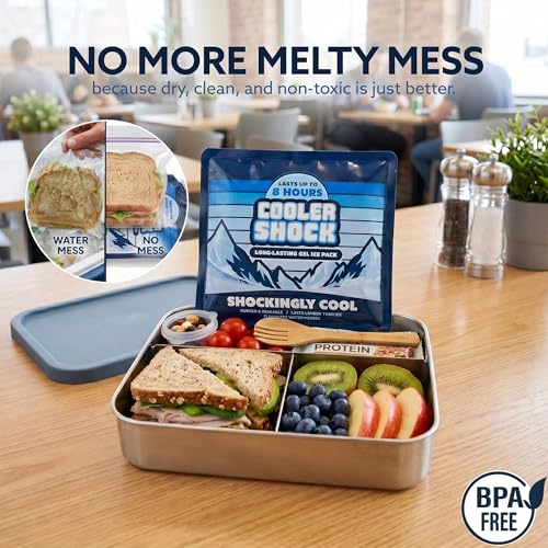 Image of Cooler Shock Reusable Ice Packs for Cooler - Long Lasting Cold Freezer Packs for Coolers and Lunch Boxes - Cooler Ice Packs for Camping Gear, Fishing, Road Trips, Beach Must Haves