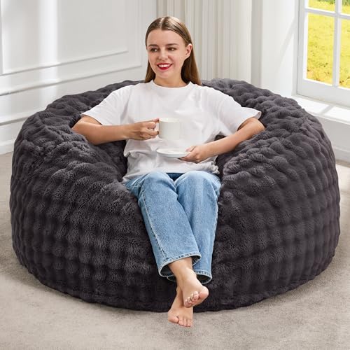 Hobestluk Bean Bag Chairs Beanbag Chair with Filler Adult Bean Bags with Fluffy & Machine Washable Cover, Giant Bean Bag Chairs for Aduts (Dark Grey, 3FT-36' x 36' x 22')