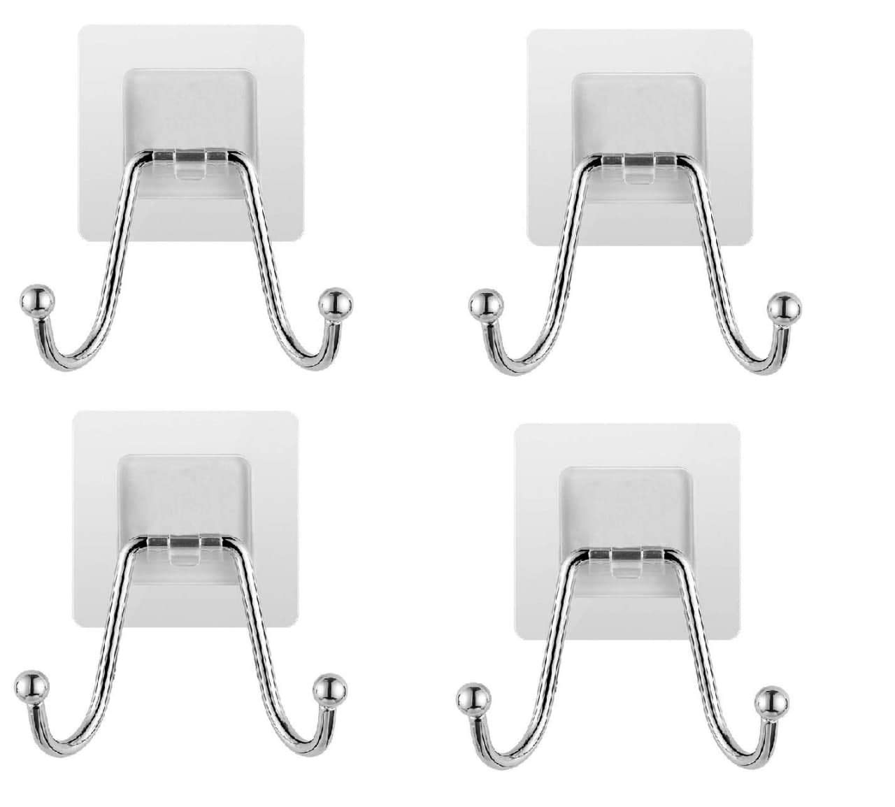 Dizgoy Self Adhesive Hooks Waterproof and Rustproof Wall Hooks for Hanging Heavy Duty, Stainless Steel Towel and Coats Hooks to use Inside Kitchen, Bathroom, Home and Office (Double Hooks, 5 pcs)