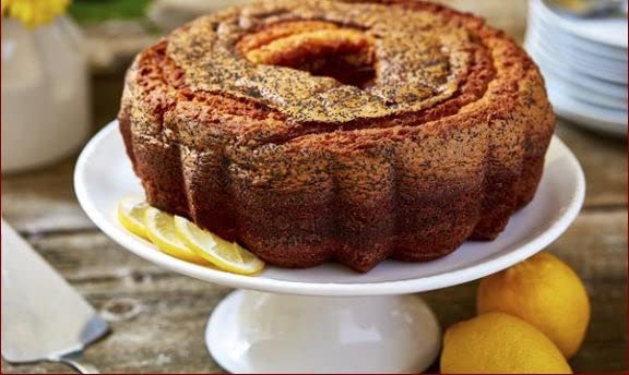 My Grandma's Pastel de café con semillas de amapola y limón, fresco y húmedo, certificado Kosher y sin grasas trans, pastel de café de canela con