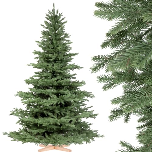 Albero di Natale artificiale FairyTrees 220cm | Abete alpino Premium con supporto in legno | Facile da Montare | Prodotto in EU