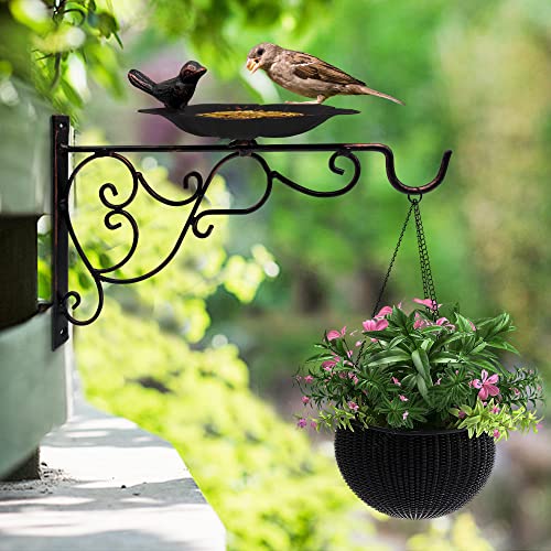 Ofilles Metal Garden Welcome Sign For Wall, Plant Hanging Brackets With Bird Feeder/Birdbath Bowl, Garden Home Wall Art Decoration, Wall Mounted Small Door Bell. #TOP4