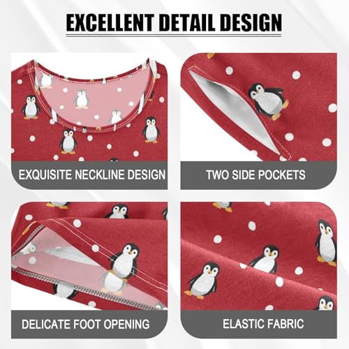 Vdsrup Penguins Polka Dots Summer Pajamas Set Short Cotton Red Sleepwear 2 Piece Unisex 5Y3