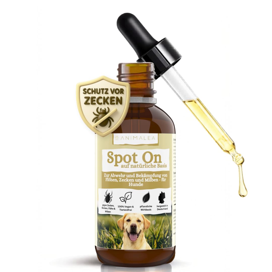 Animalea - Zeckenschutz für Hunde Spot On - effektiver Schutz gegen Zecken, Flöhe & Mücken für die gesamte Saison - Zeckenmittel für Hunde 50ml - Zeckenabwehr mit Neemöl & ohne Nervengift