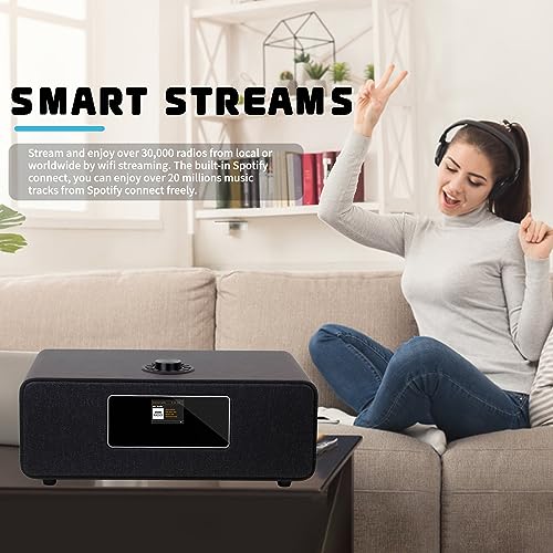 Image of LEMEGA MS3 Internet Radio, Podcasts,Spotify, Bluetooth, FM Stereo,Black | Full colour display, 40 presets, remote control, acoustic wooden cabinet, headphone jack, USB, AUX-in, dual alarms clock