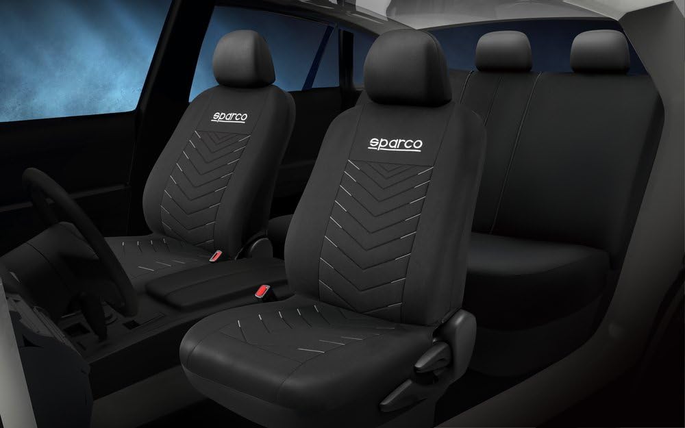 Sparco Set Completo Coprisedili Origin – Nero/Grigio – Universale – Design Sportivo – Compatibili con Airbag Laterali – Tessuto Resistente e Traspirante