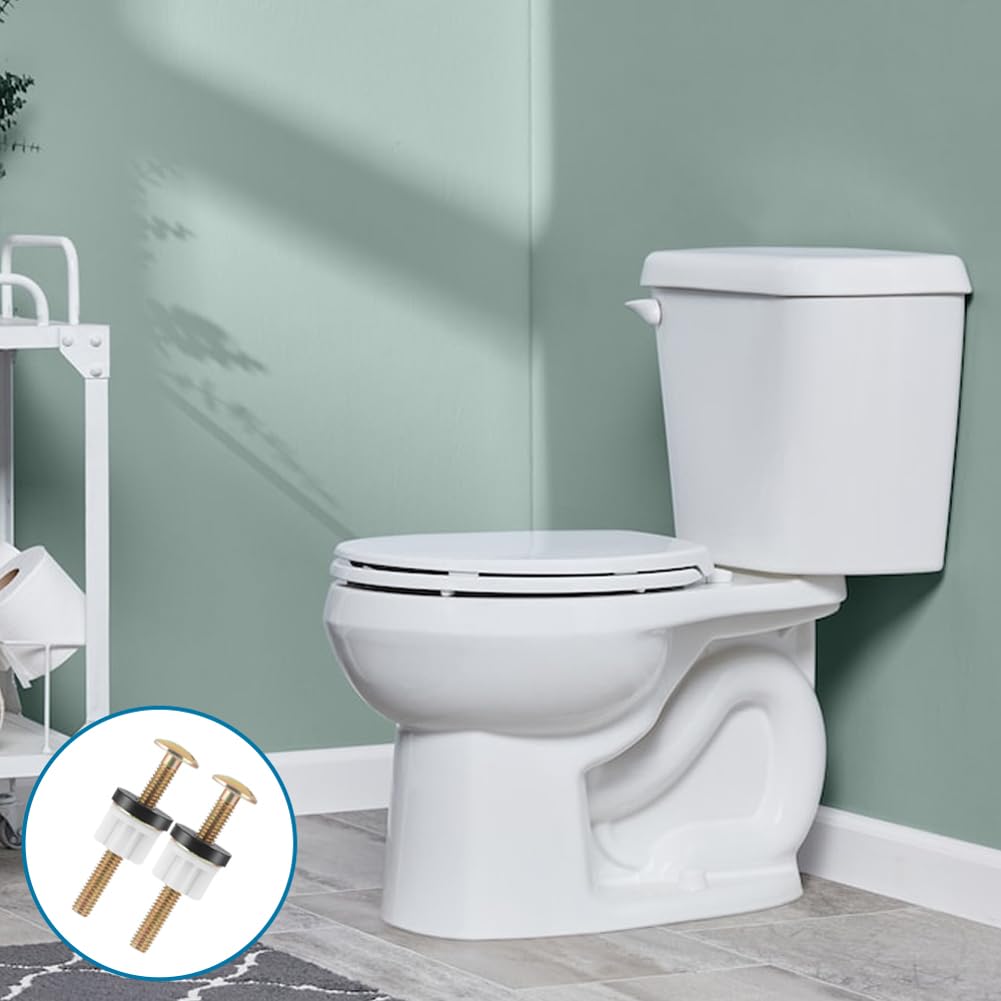 Toilet Seat Screws Set Metal Steel, Ewerex Heavy Duty Toilet Seat Hinge Bolts with White Plastic Nuts, Metal and Rubber Washers, Hardware Replacement Parts for Top Mount Toilet Seat Hinge-2 Pcs