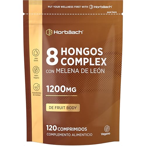 Hongos Complex con Reishi, Lions Mane, Shiitake, Maitake, Cordyceps | Mushroom Complex 1200mg Extracto de 8 Setas | 120 Cápsulas Veganas en Polvo | by Horbaach