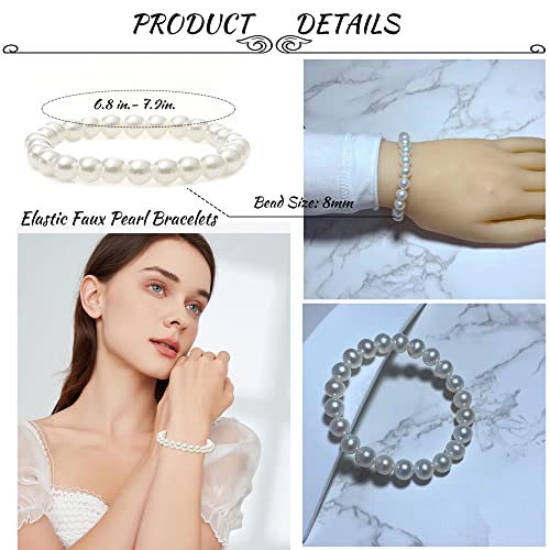MOZAKA 30 Pieces 6mm/8mm Faux White Pearl Bracelets for Women Stackable Stretch Beaded Bracelets Simulated Pearl Bracelet Set for Bridesmaid Bridal Wedding Party Jewelry4