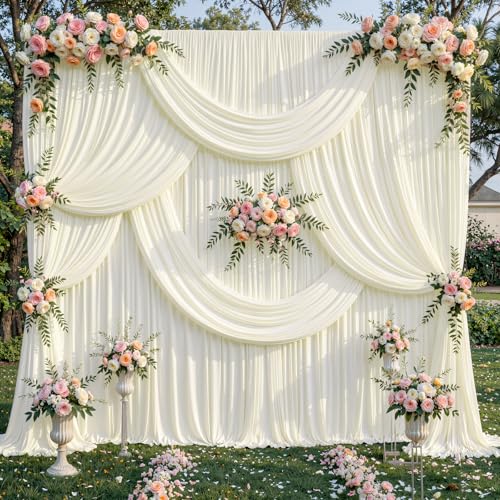 10ft x 10ft Ivory Backdrop Curtains for Wedding Birthday Party Photo Booth Cream Curtain Backdrop Wrinkle Free Fabric Drapes Back Drop Baby Bridal Shower Graduation Ceremony Photography Background