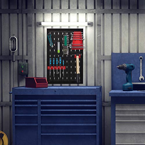 Relaxdays Werkzeugwand 3-teilig, inkl. 17-teiligem Werkzeughalter Set, Lochwand HxB je 60 x 39 cm, Metall, schwarz-rot