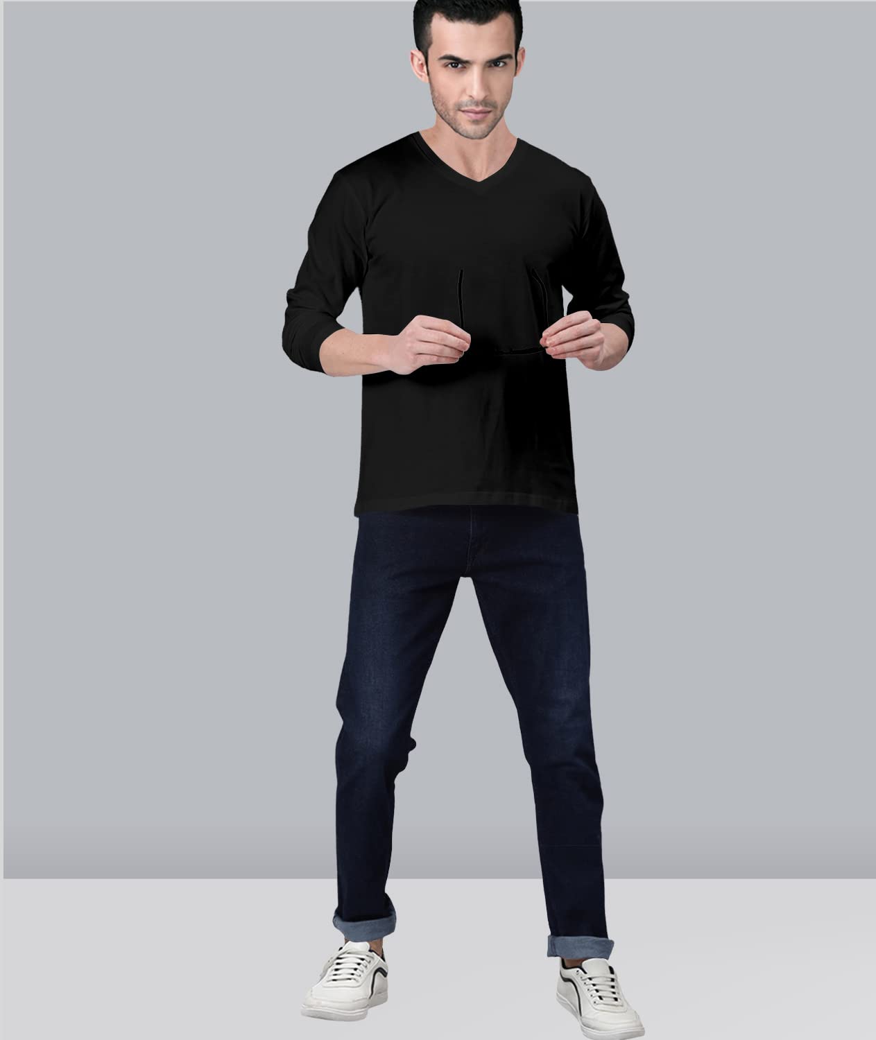 TVP Fashions Premium Plain Men V Neck Full Sleeves Festive,Offer,Discount,Sale,Limited Edition, Trendy, Trending Tees and Tshirts. (Black_X-Small) 2