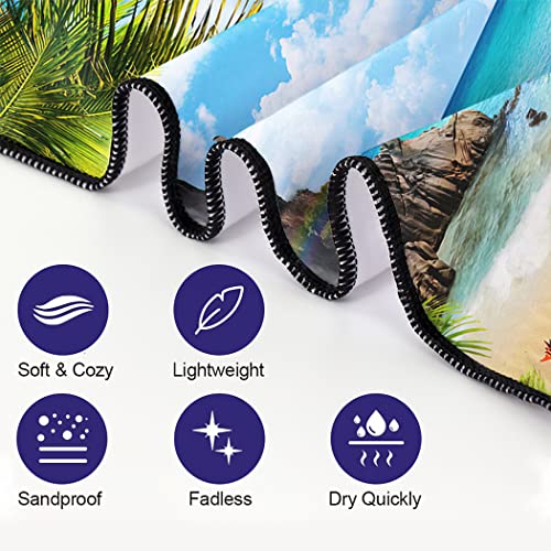 Sxchen Beach Towel Oversized 36"X72" Thin Lightweight Extra Large Absorbent Quick Dry Sand Free Plush Cool Hawaiian Print Summer Romantic Coconut Palm Leaf Nature Coast Sea View Seagull #TOP2