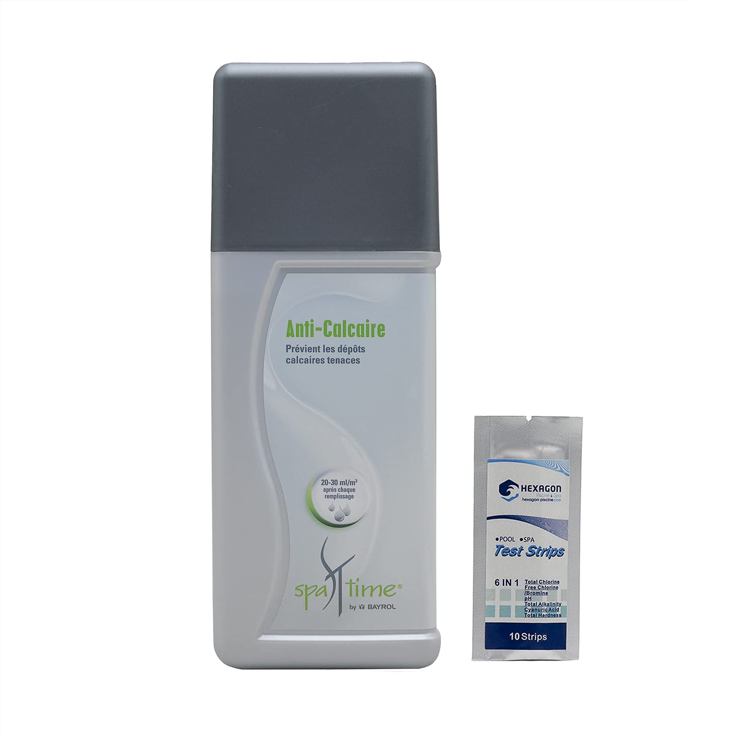 BAYROL SpaTime Anti-CALCAIRE Liquide - 1L | Prévient la Formation des dépôts calcaires tenaces + 10 Tests HPS OFFERTS 6 en 1