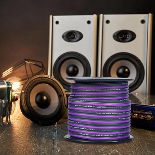 Cable de altavoz para coche y cine en casa de cobre OFC 16-18AWG con aislamiento morado y negro 4