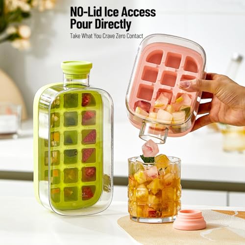 Image of 2 in 1 Zero Touch Press Ice Cube Mold Water Bottle with Lid and Bin,Easy Press to Release Vertical Ice Cube Tray with Lid for Freezer (800 ML)