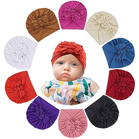 KAKU NANU Pack of 12 Baby Turban Girls Soft Turban Baby Girl Cute Baby Hat Girls, 10 x baby turbans Cover