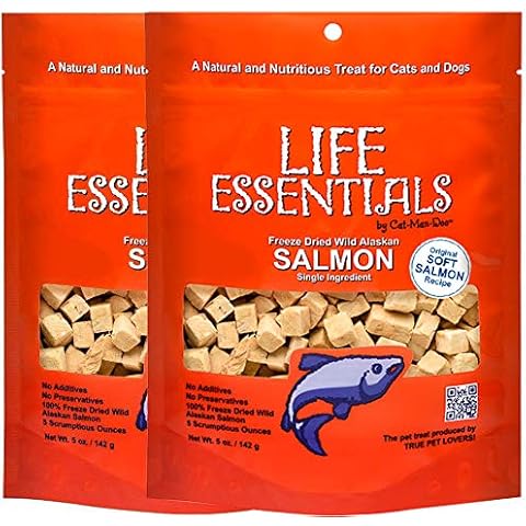LIFE ESSENTIALS BY CAT-MAN-DOO All Natural Freeze Dried Wild Alaskan Salmon Treats for Cats & Dogs - Single Ingredient Grain Free Snack with No Additives or Preservatives, 5 Ounce Bag - 2 Pack Cover