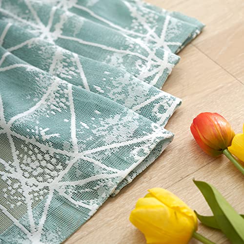 Aligogo Teal Sheer Curtains 72 Inches Long- Modern Diamond Design Lace Curtains For Living Room, French Door Bathroom Curtain Light Filtering Rod Pocket, 52 X 72 Inch, 2 Panels, Teal White #TOP5