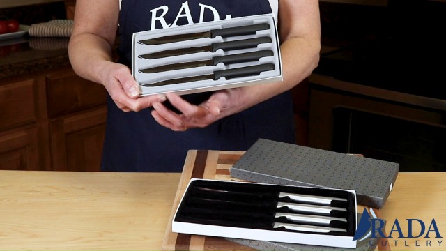 RADA CUTLERY G206 SIX UTILITY/STEAK KNIVES GIFT SET BLACK HANDLE MADE