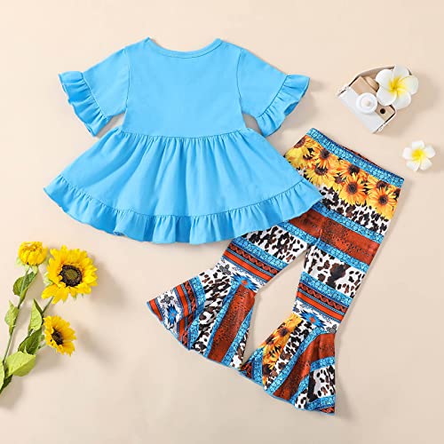 Girls Blankets Toddler Girls Short Sleeve Ruffles T Shirt Pullover Tops Cartoon Cow Printed Bell Bot