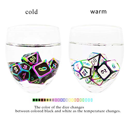 Haomeja Color Changing Temperature Metal Dnd Dice Kit, D&D Dice Set Role Playing Dice Dungeons And Dragons Black Transition White #TOP3