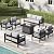 Aeeiua 7 Pieces Aluminum Outdoor Patio Furniture Set with Fire Pit Table, Modern Metal Conversation Sofa Set with Deep Seating