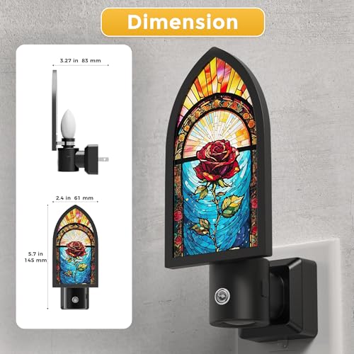 Image of L LOHAS LED Night Lights Plug into Wall, Gothic Night Light with Light Sensor, 3000K Soft White, 0-100LM Adjustable Brightness, Acrylic Rose Nightlight for Bathroom Bedroom Hallway, 2 Pack