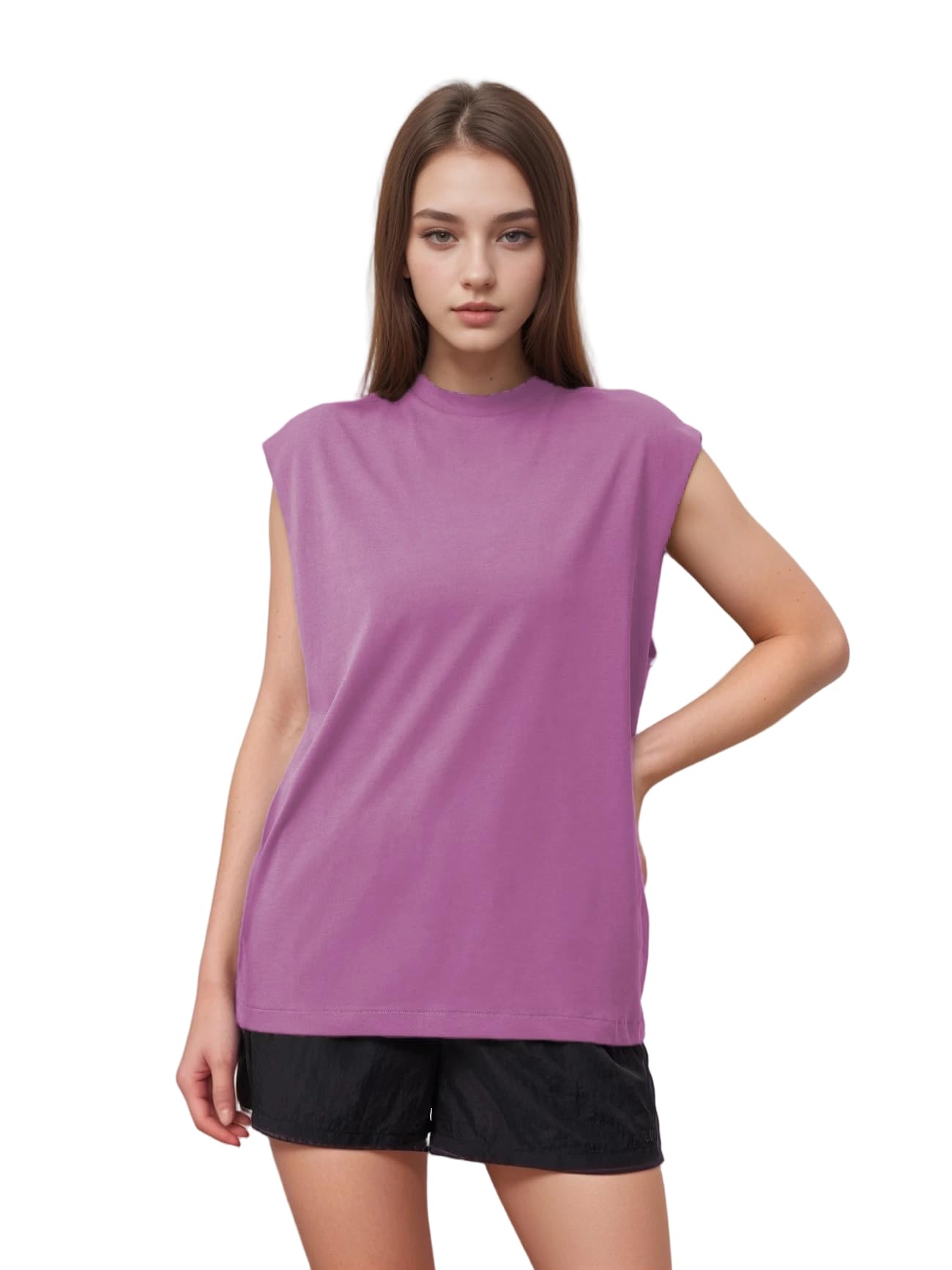 notwild Women's Sleeveless Round Neck Pure Cotton Relaxed Fit T-Shirt-picture-35