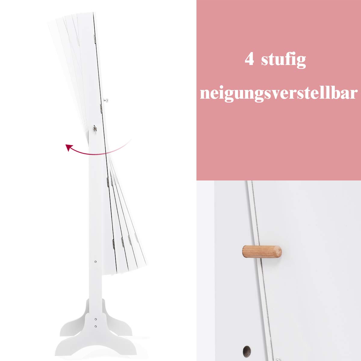 COSTWAY Schmuckschrank abschließbar, Schmuck Spiegelschrank mit Spiegel, Schmuckregal für Ringe, Kettenhaken, Ohrringe und Kosmetik, freistehend, weiß