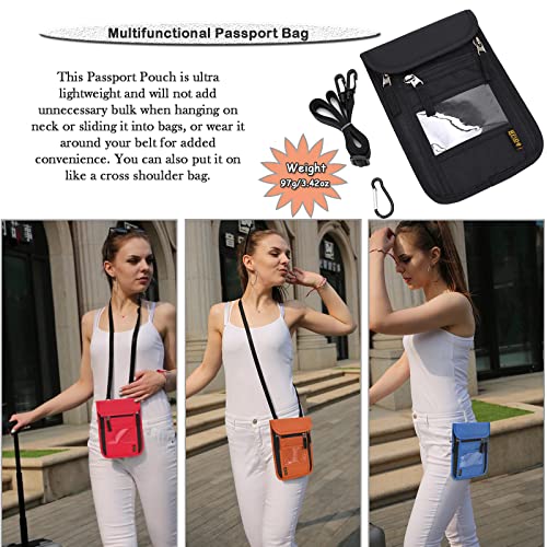 Image of Croogo Fashion Passport Holder Neck Pouch Travel Neck Wallet with RFID Blocking Neck Stash Pouch for Traveling,Black-HZB01