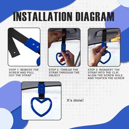 Image of 2PCS Heart Shaped Car Handle Straps, Rear Bumper Warning Keychain Ring for Car Exterior Accessories (Blue)