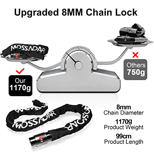 MOSSNDAR Bike Lock,Upgraded 8mm 1170g 99cm High Security Bike Locks,with Knit Pattern Cover,Bike Chain Lock with 2 Keys,Bicycle Lock Heavy Duty,Anti-Theft Cycling Lock for Motorbike,MTB,Gate,Scooter - Image 4