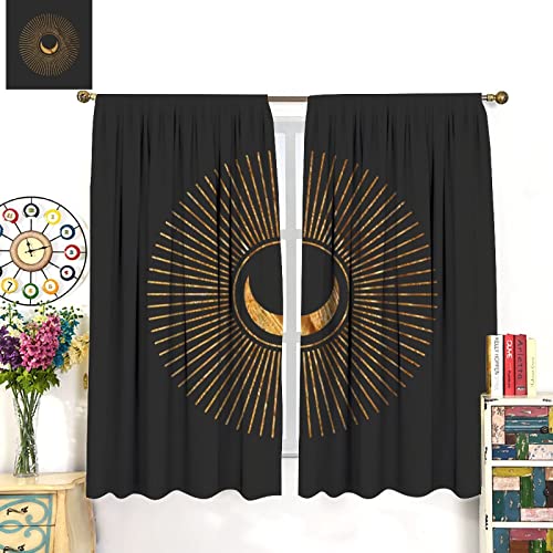 Sun Moon Curtains, Boho Moon Sun Pattern Print Curtains Curtain Used For Room Shading And Sun Protection Decorative Curtains 42X63In #TOP2