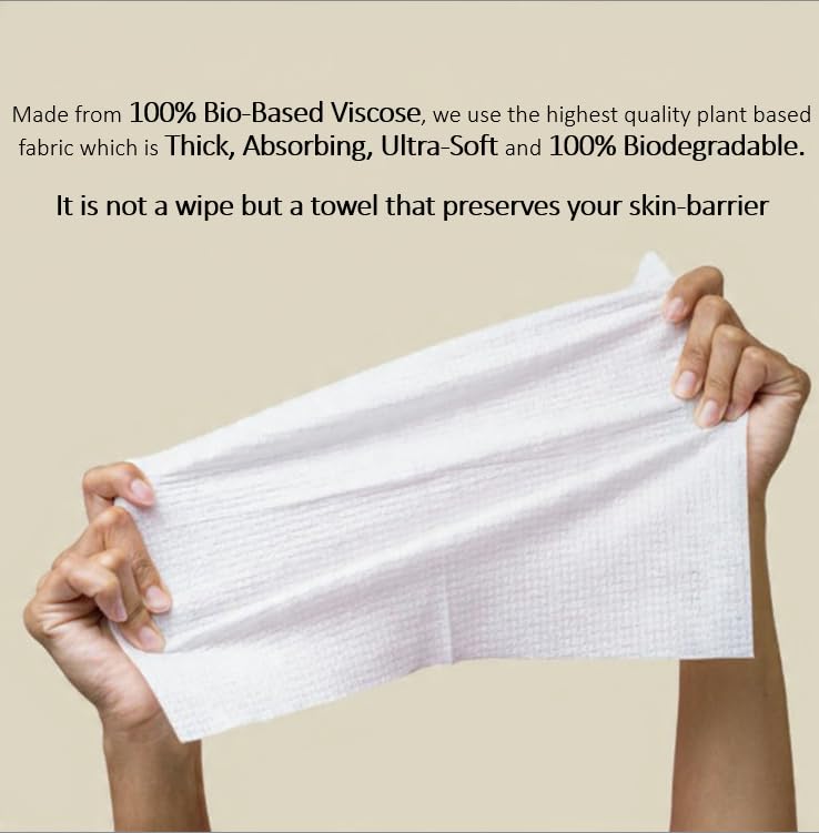Image of The SkinEssentials Disposable Face Towels XL | Single-Use 100% Bio-Based & Biodegradable | Ultra Soft, Thick & Absorbent | Sensitive & Baby Skin Safe | OEKO-TEX, USDA, TUV & PEFC Certified | 100% Plant Based | 50 Count