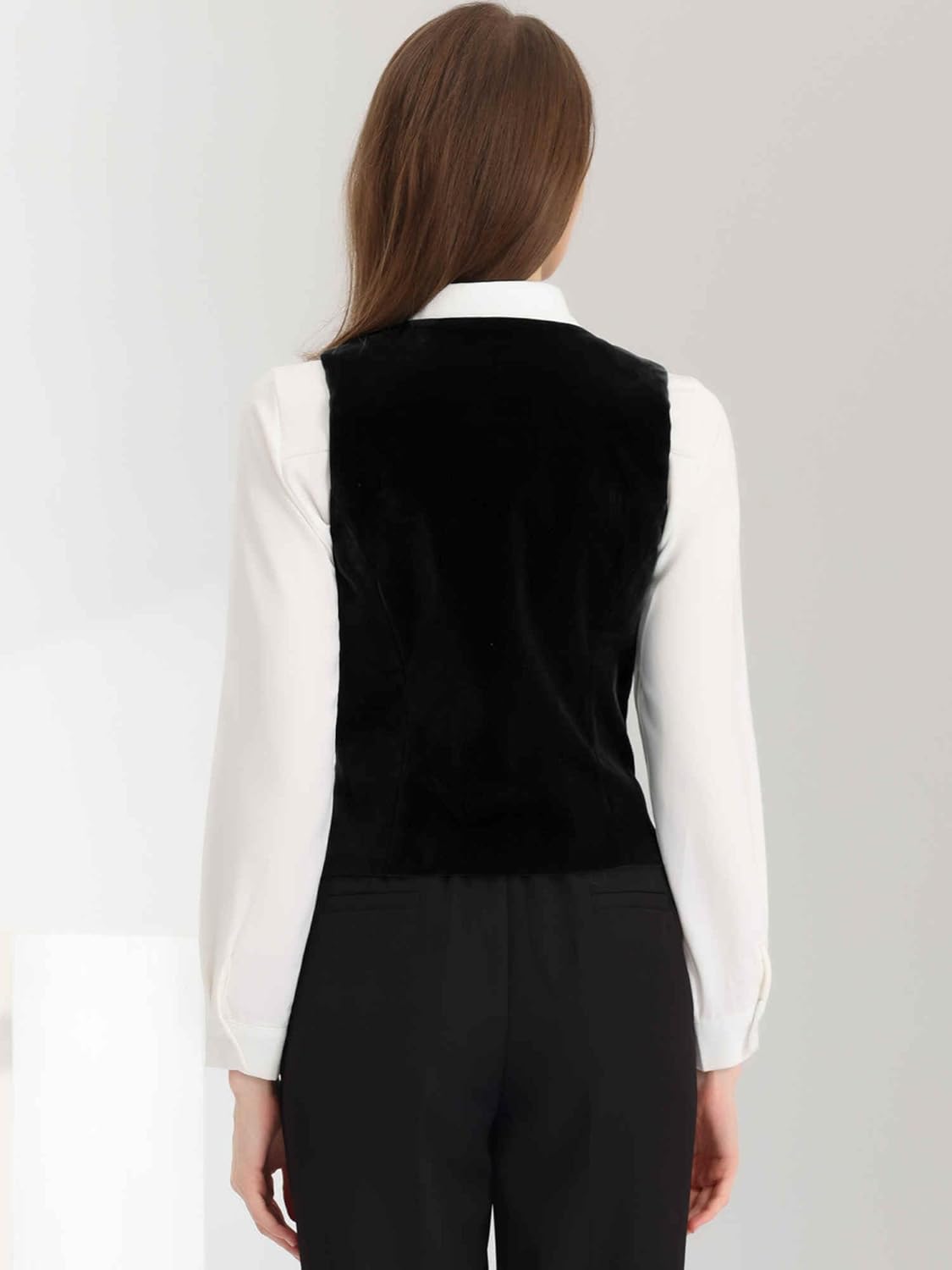 Allegra K Waistcoat for Women's Steampunk Velvet Vintage 2025 Sleeveless Blazer Dressy Suit Vests - Image 3