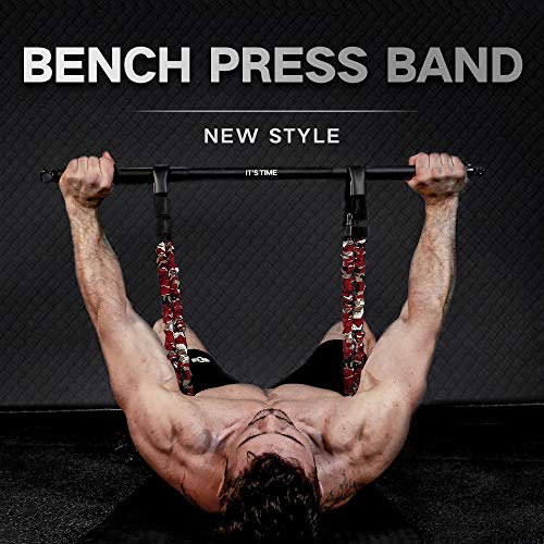 INNSTAR Adjustable Bench Press Band with Bar, Upgraded Push Up Resistance Bands, Portable Chest Builder Workout Equipment, Arm Expander for Home Workout,Gym,Fitness,Travel (Camo Fire Red-80LB)