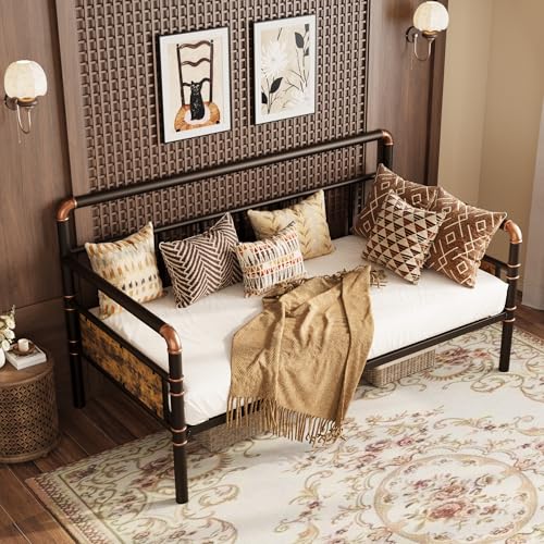 GarveeHome Metal Daybed Frame Twin Size,Heavy Duty Metal Twin Bed Frame,Daybed for Living Room Bedroom Guest Room, Brown