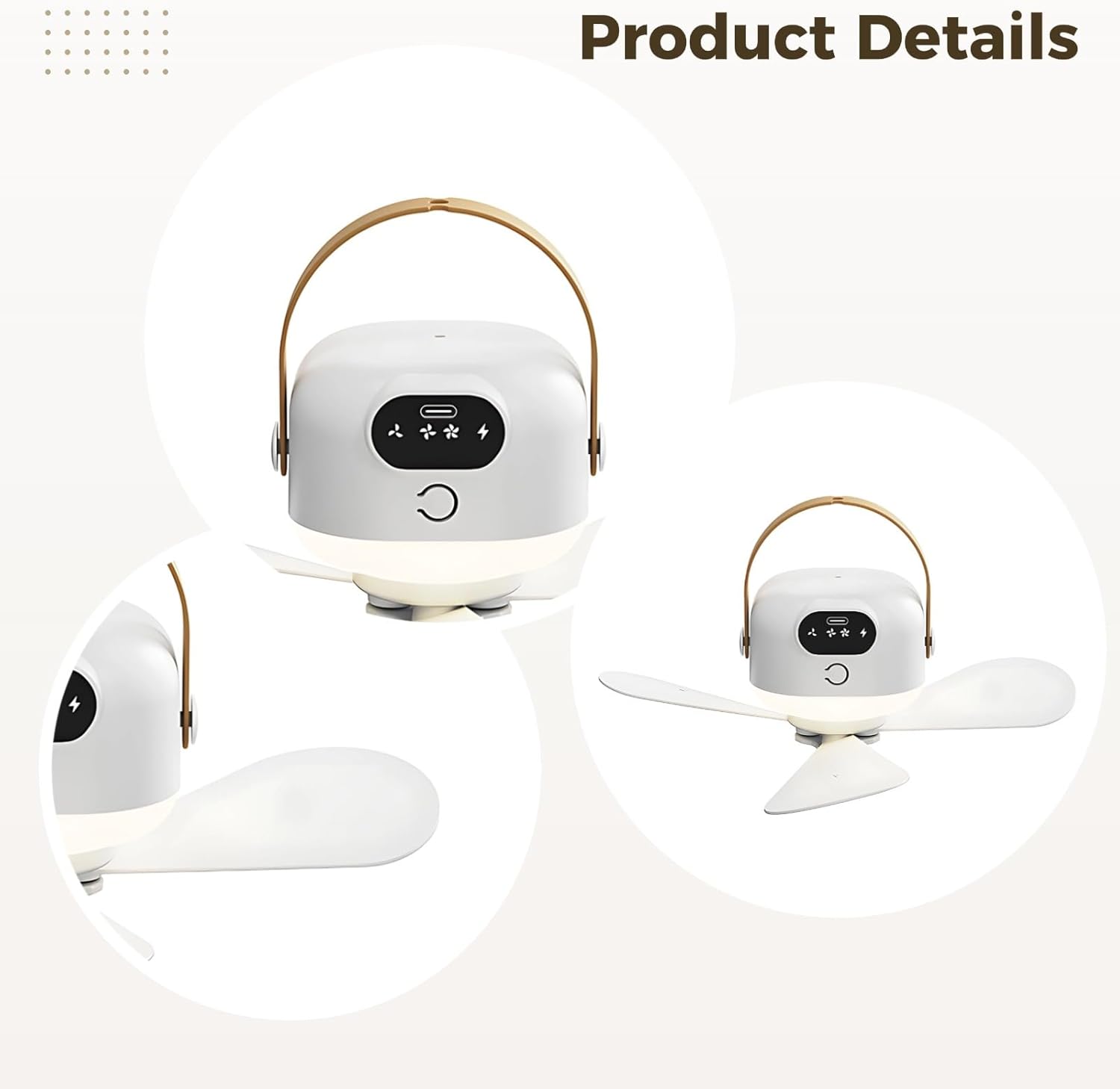 Portable Rechargeable Hanging Fan With Led Light, Remote-Controlled, 2400 Mah Battery Ceiling Fan For Home, Camping, Dorm