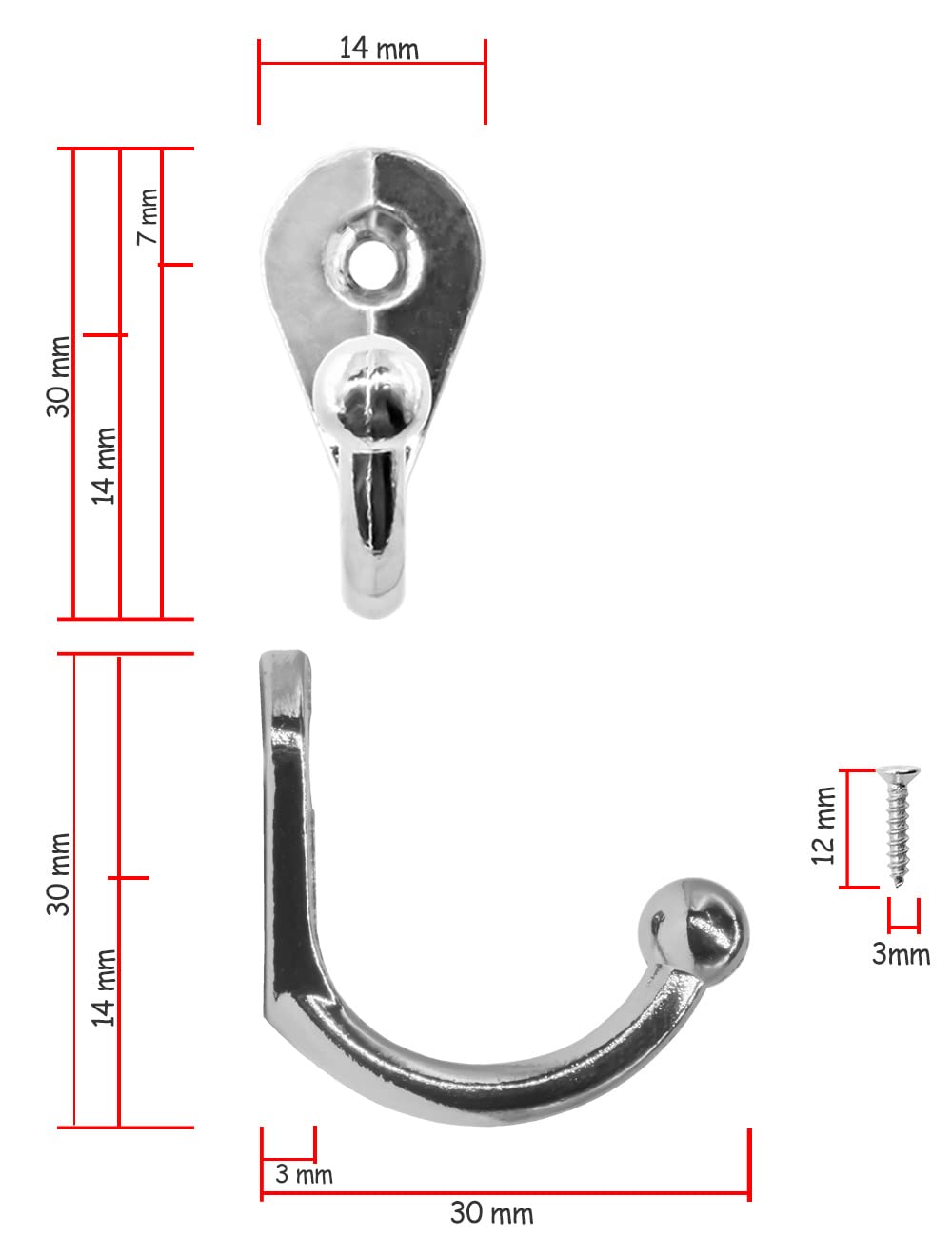 FUXXER® - Classic Metal Hooks, Wardrobe Hooks, Towel Hooks, Clothes Hooks, Iron Hooks, Wall Hooks, Chrome Design, Vintage Country House Retro, 32 X 21